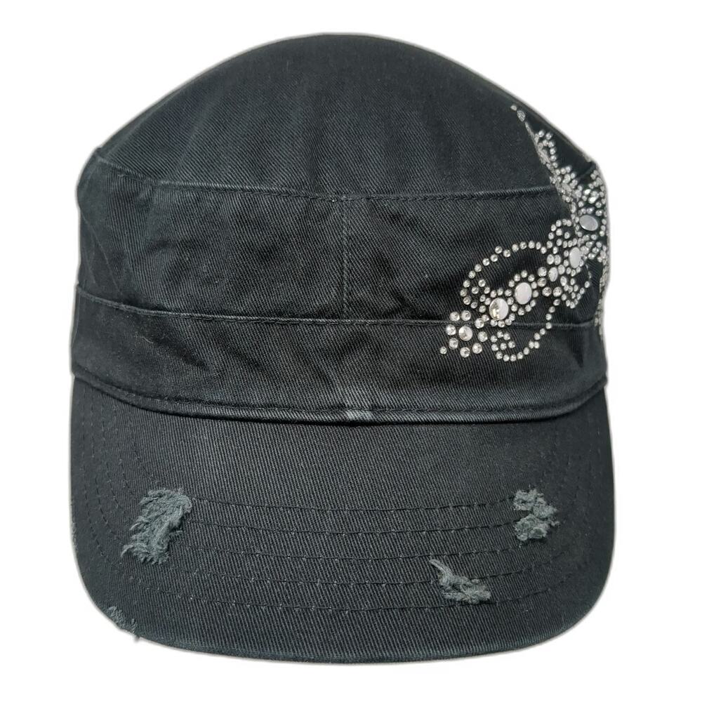 Glare Accessories Army Cap Black One Size Rhinestone Cross Bling Strapback Hat